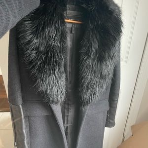 Bcbg Maxazria wool coat black fur and leather detail Gently worn